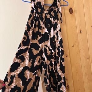 Diane Von Furstenberg Black and Tan Leopard Jumpsuit with pockets